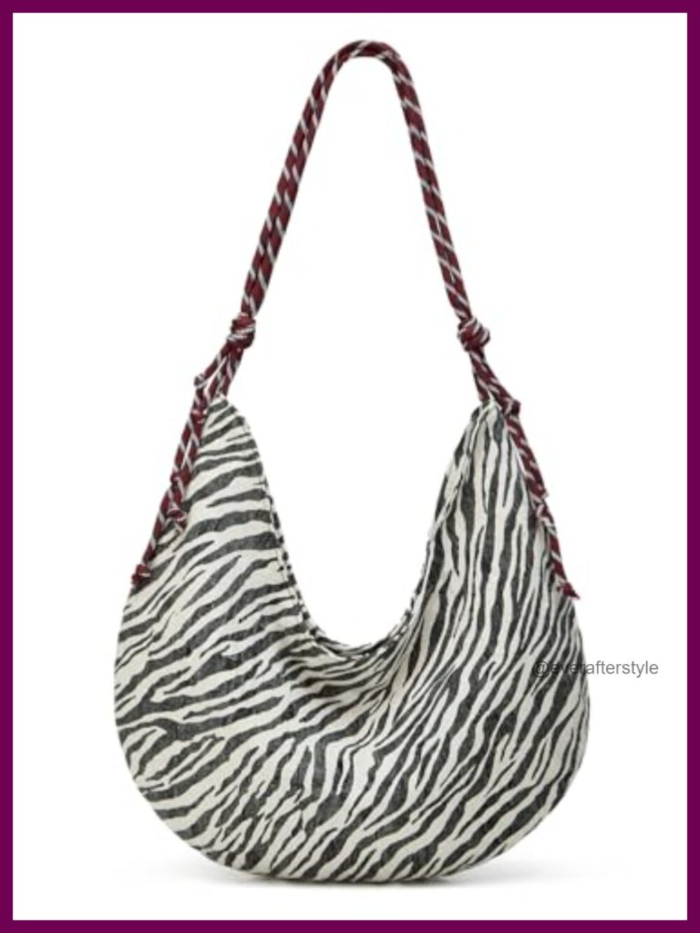 Canvas Zebra Striped Hobo Shoulder Bag Large Tote Slouchy Crescent Handbag